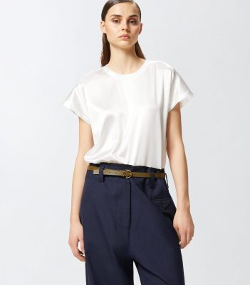 Σατέν μπλούζα με μικρά μανίκια - Λευκό