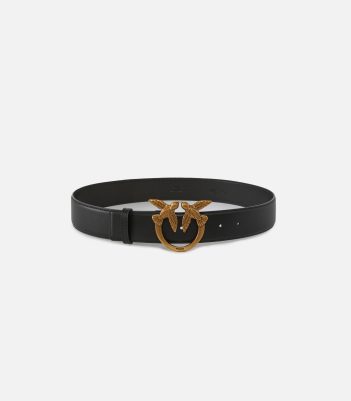 Φαρδιά δερμάτινη ζώνη Love Birds 4cm - Μαύρο