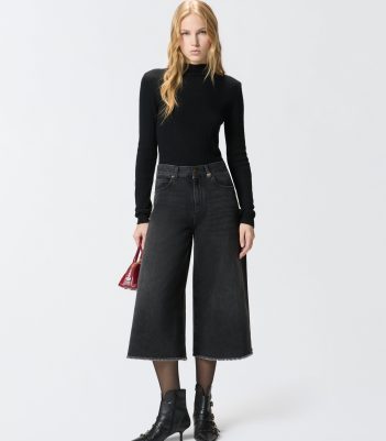 Μακριά τζιν βερμούδα από μαύρο denim - Μαύρο