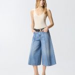 Τζιν βερμούδα σε γραμμή wide-leg - Γαλάζιο