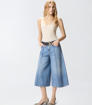 Τζιν βερμούδα σε γραμμή wide-leg - Γαλάζιο