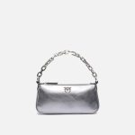 Μικρή τσάντα χειρός Mini Half Moon από μεταλλιζέ σουέτ - Μαύρο