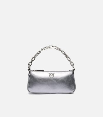 Μικρή τσάντα χειρός Mini Half Moon από μεταλλιζέ σουέτ - Μαύρο