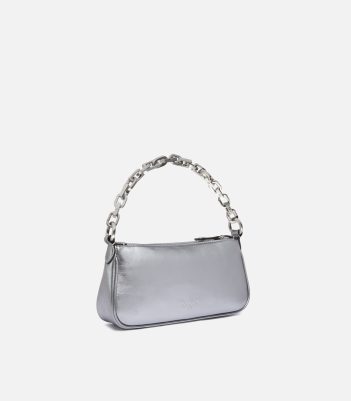 Μικρή τσάντα χειρός Mini Half Moon από μεταλλιζέ σουέτ - Μαύρο