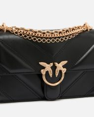 Τσάντα ώμου Mini Love Bag One από δέρμα και nappa με σχέδιο ζιγκ-ζαγκ και τριπλή αλυσίδα - Μαύρο