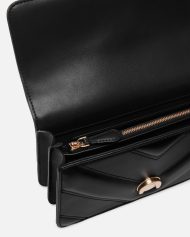 Τσάντα ώμου Mini Love Bag One από δέρμα και nappa με σχέδιο ζιγκ-ζαγκ και τριπλή αλυσίδα - Μαύρο