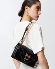 Τσάντα ώμου Mini Love Bag One από δέρμα και nappa με σχέδιο ζιγκ-ζαγκ και τριπλή αλυσίδα - Μαύρο