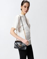 Τσάντα ώμου Mini Love Bag One από δέρμα και nappa με σχέδιο ζιγκ-ζαγκ και τριπλή αλυσίδα - Μαύρο