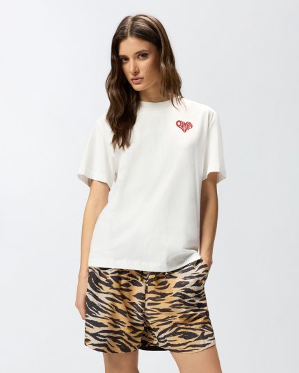 T-shirt με τη λέξη Amore με στρας - Πολύχρωμο Λευκό-Κόκκινο