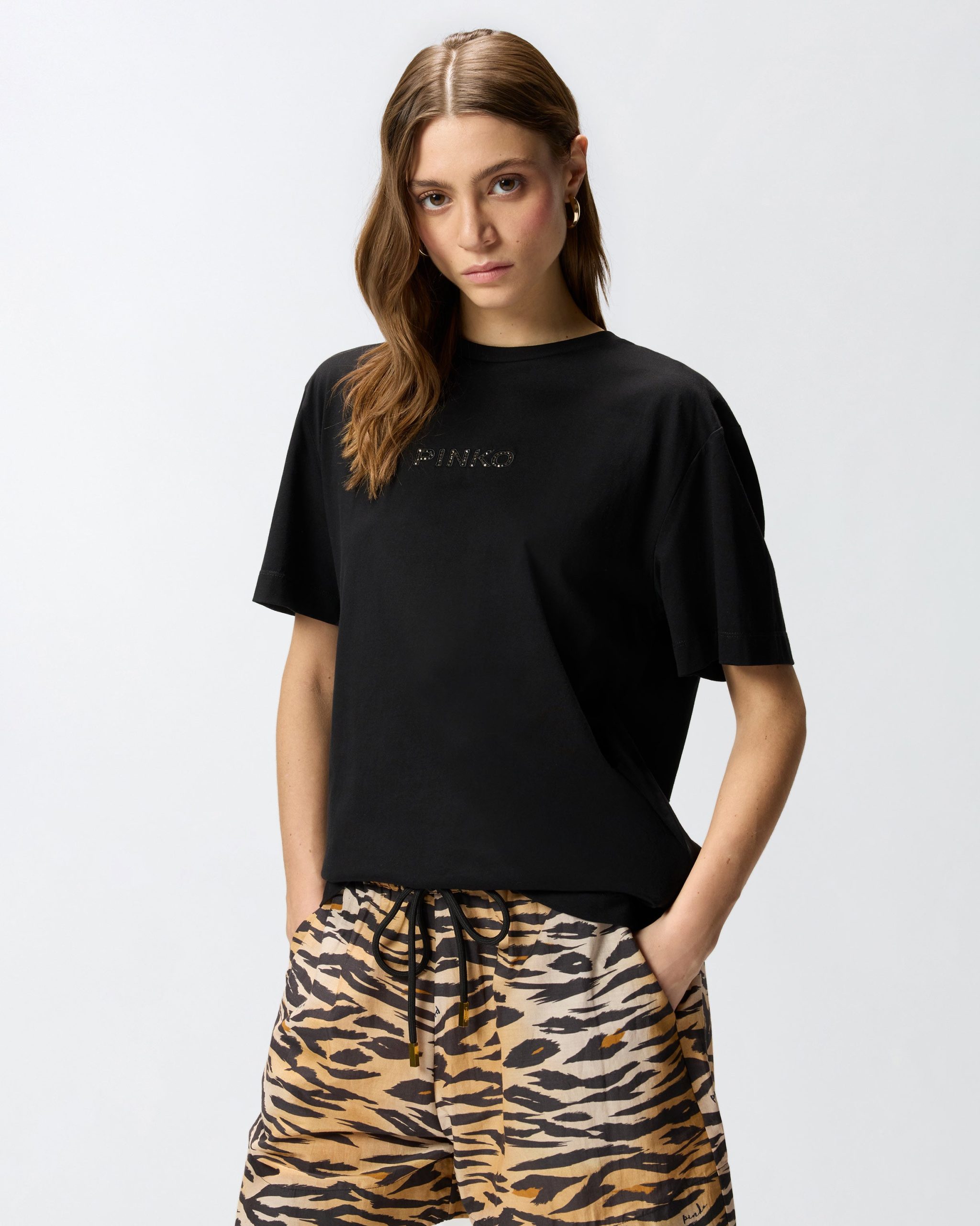 T-shirt More Strass Less Stress - Μαύρο