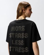 T-shirt More Strass Less Stress - Μαύρο