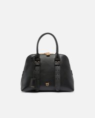 Καθημερινή τσάντα μεσαίου μεγέθους από απαλό δέρμα μοσχαριού με μεταλλικές λεπτομέρειες - Μαύρο