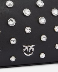 Μικρή δερμάτινη τσάντα ώμου Mini Half Moon με στρας - Μαύρο