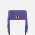 Μικρό τσαντάκι χιαστί Love Bag Click Soft Horizontal Mini από σουέτ με κρόσσια - Μωβ