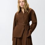 Βαμβακερό σακάκι με ζώνη - Καφέ