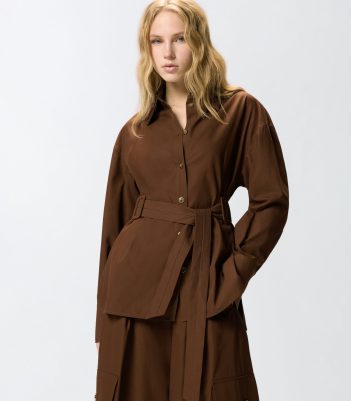 Βαμβακερό σακάκι με ζώνη - Καφέ