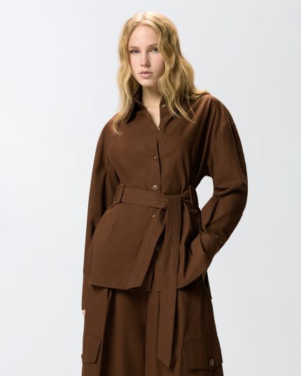 Βαμβακερό σακάκι με ζώνη - Καφέ