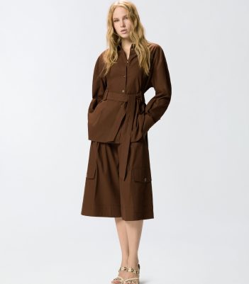 Βαμβακερό σακάκι με ζώνη - Καφέ