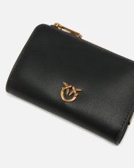 Μικρό δερμάτινο πορτοφόλι με λογότυπο Love Birds - Μαύρο