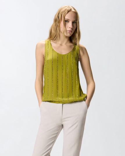 Αμάνικο τοπ με ρίγες με διακοσμητικά - Πράσινο