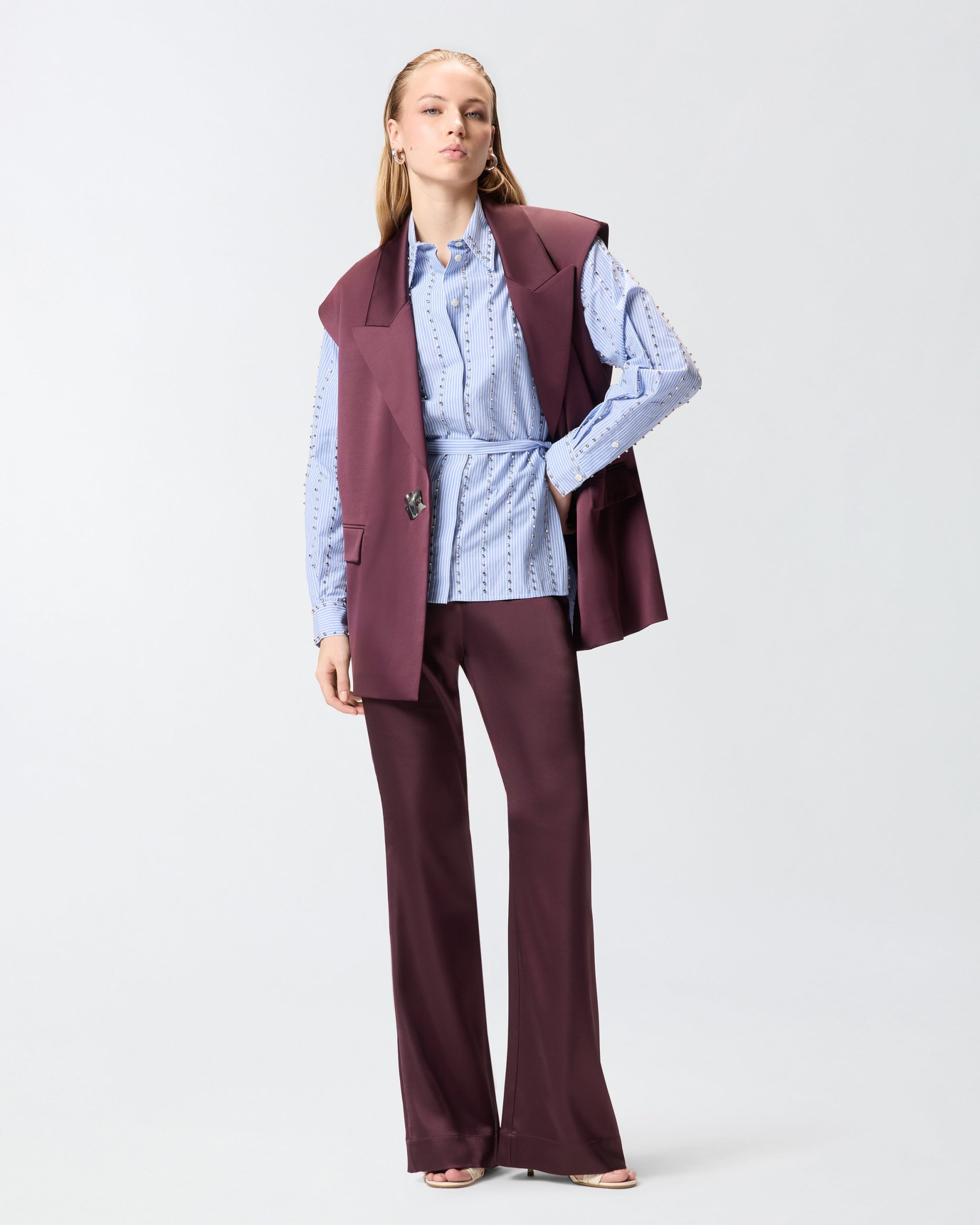 Ριγέ πουκάμισο με διακοσμητικά στοιχεία - Πολύχρωμο Λευκό-Γαλάζιο