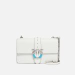 Δερμάτινη τσάντα ώμου μεσαίου μεγέθους Love Bag One με τιρκουάζ αγκράφα - Λευκό