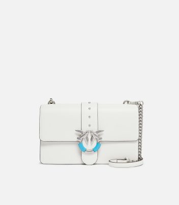 Δερμάτινη τσάντα ώμου μεσαίου μεγέθους Love Bag One με τιρκουάζ αγκράφα - Λευκό