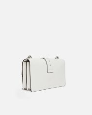 Δερμάτινη τσάντα ώμου μεσαίου μεγέθους Love Bag One με τιρκουάζ αγκράφα - Λευκό