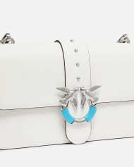 Δερμάτινη τσάντα ώμου μεσαίου μεγέθους Love Bag One με τιρκουάζ αγκράφα - Λευκό