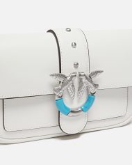 Δερμάτινη τσάντα ώμου Mini Love Bag One Pocket με τιρκουάζ αγκράφα - Λευκό