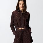 Cropped πουκάμισο με κοφτό κέντημα - Testa Di Moro Brown