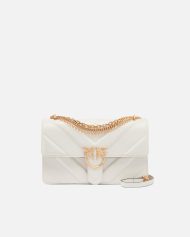 Τσάντα ώμου μεσαίου μεγέθους Love Bag One από δέρμα και nappa με σχέδιο ζιγκ-ζαγκ και τριπλή αλυσίδα - Λευκό