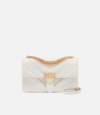 Τσάντα ώμου μεσαίου μεγέθους Love Bag One από δέρμα και nappa με σχέδιο ζιγκ-ζαγκ και τριπλή αλυσίδα - Λευκό