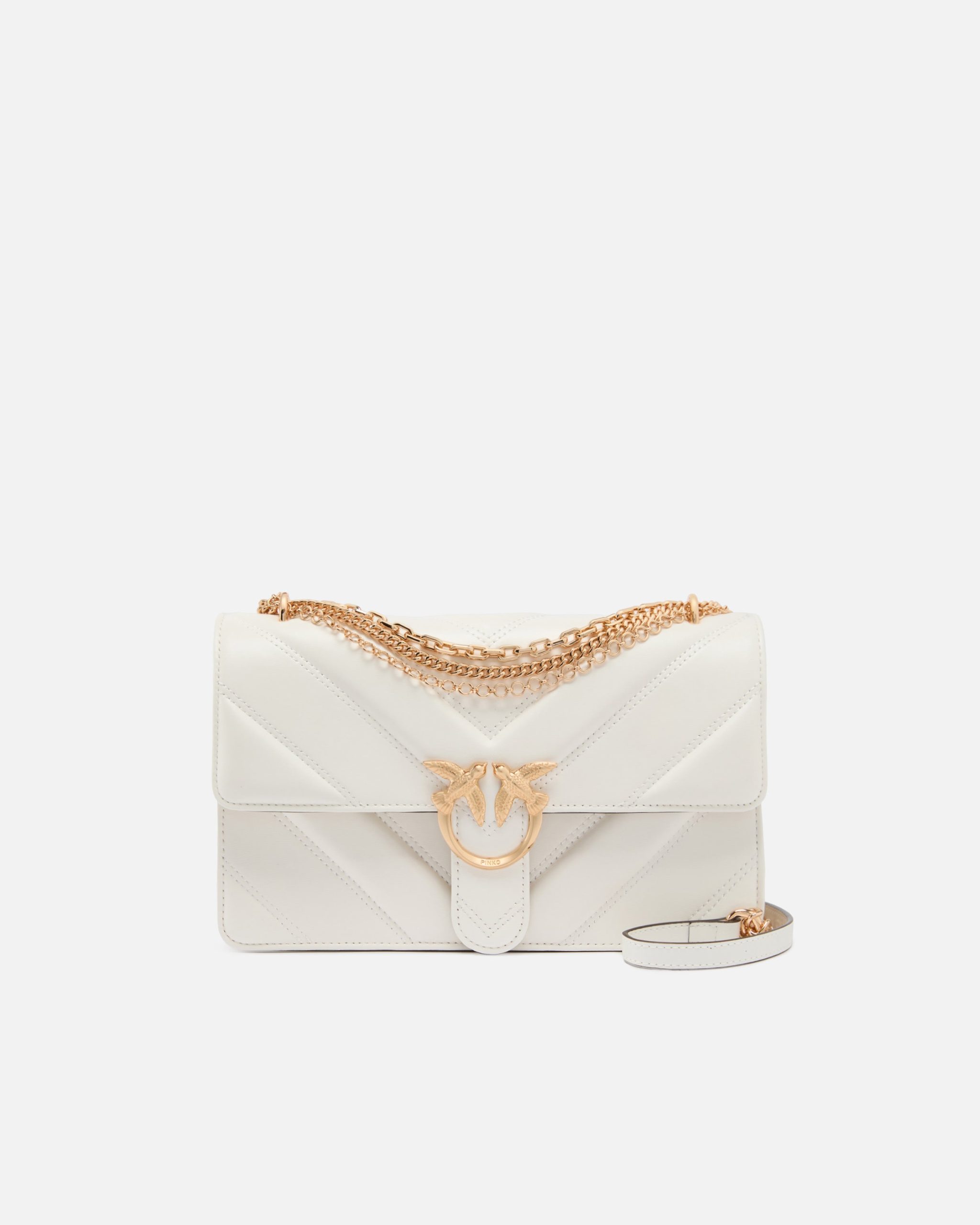 Τσάντα ώμου μεσαίου μεγέθους Love Bag One από δέρμα και nappa με σχέδιο ζιγκ-ζαγκ και τριπλή αλυσίδα - Λευκό