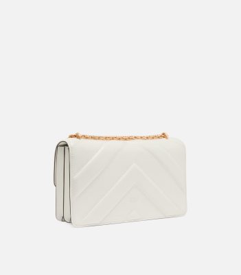 Τσάντα ώμου μεσαίου μεγέθους Love Bag One από δέρμα και nappa με σχέδιο ζιγκ-ζαγκ και τριπλή αλυσίδα - Λευκό