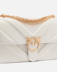 Τσάντα ώμου μεσαίου μεγέθους Love Bag One από δέρμα και nappa με σχέδιο ζιγκ-ζαγκ και τριπλή αλυσίδα - Λευκό