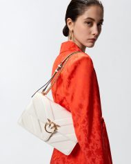 Τσάντα ώμου μεσαίου μεγέθους Love Bag One από δέρμα και nappa με σχέδιο ζιγκ-ζαγκ και τριπλή αλυσίδα - Λευκό