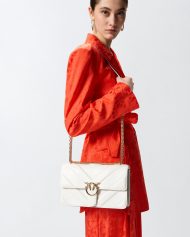 Τσάντα ώμου μεσαίου μεγέθους Love Bag One από δέρμα και nappa με σχέδιο ζιγκ-ζαγκ και τριπλή αλυσίδα - Λευκό