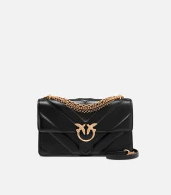 Τσάντα ώμου μεσαίου μεγέθους Love Bag One από δέρμα και nappa με σχέδιο ζιγκ-ζαγκ και τριπλή αλυσίδα - Μαύρο