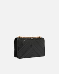 Τσάντα ώμου μεσαίου μεγέθους Love Bag One από δέρμα και nappa με σχέδιο ζιγκ-ζαγκ και τριπλή αλυσίδα - Μαύρο