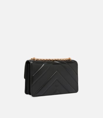Τσάντα ώμου μεσαίου μεγέθους Love Bag One από δέρμα και nappa με σχέδιο ζιγκ-ζαγκ και τριπλή αλυσίδα - Μαύρο