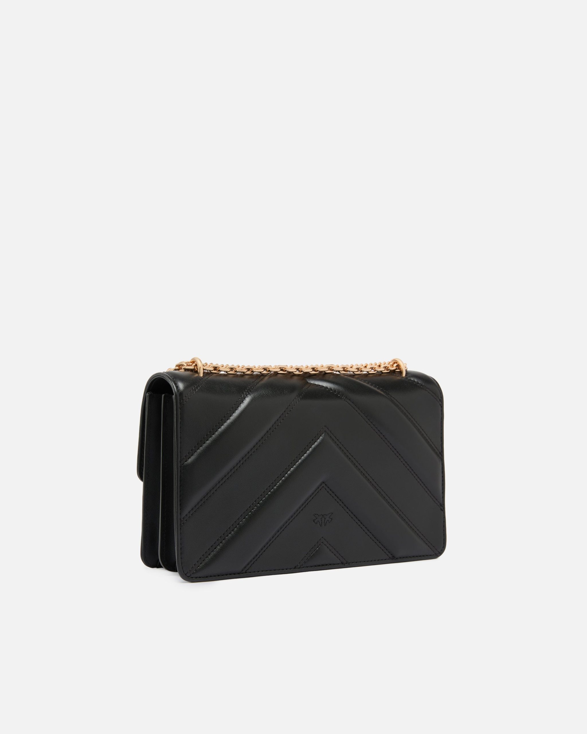 Τσάντα ώμου μεσαίου μεγέθους Love Bag One από δέρμα και nappa με σχέδιο ζιγκ-ζαγκ και τριπλή αλυσίδα - Μαύρο