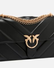 Τσάντα ώμου μεσαίου μεγέθους Love Bag One από δέρμα και nappa με σχέδιο ζιγκ-ζαγκ και τριπλή αλυσίδα - Μαύρο