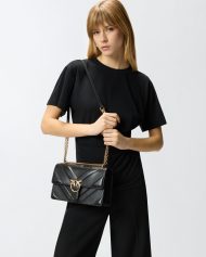 Τσάντα ώμου μεσαίου μεγέθους Love Bag One από δέρμα και nappa με σχέδιο ζιγκ-ζαγκ και τριπλή αλυσίδα - Μαύρο