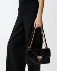 Τσάντα ώμου μεσαίου μεγέθους Love Bag One από δέρμα και nappa με σχέδιο ζιγκ-ζαγκ και τριπλή αλυσίδα - Μαύρο