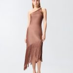 Κοντό σατέν φόρεμα με έναν ώμο και κρόσσια - Πορτοκαλί