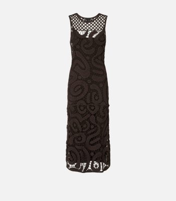 Αμάνικο μίντι κροσέ φόρεμα με γεωμετρικό σχέδιο - Καφέ