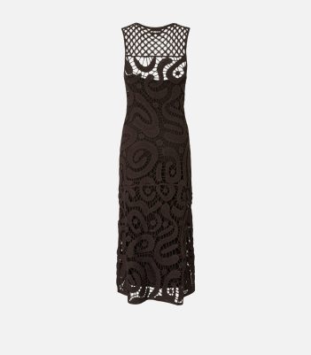 Αμάνικο μίντι κροσέ φόρεμα με γεωμετρικό σχέδιο - Καφέ