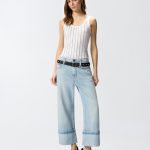 Cropped τζιν με δερμάτινη ζώνη - Γαλάζιο