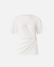 T-shirt με σούρες και χρυσή λεπτομέρεια - Λευκό